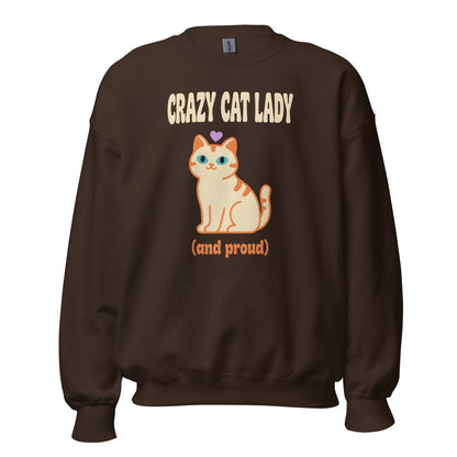 Crazy Cat Lady and Proud retro Y2K crewneck sweatshirt — Dark Chocolate, front