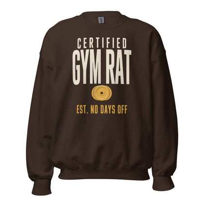 Certified Gym Rat vintage athletic crewneck sweatshirt — Dark Chocolate, front