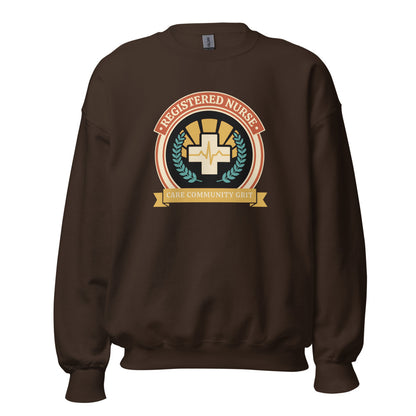 Registered Nurse vintage healthcare emblem badge crewneck sweatshirt — Dark Chocolate, front