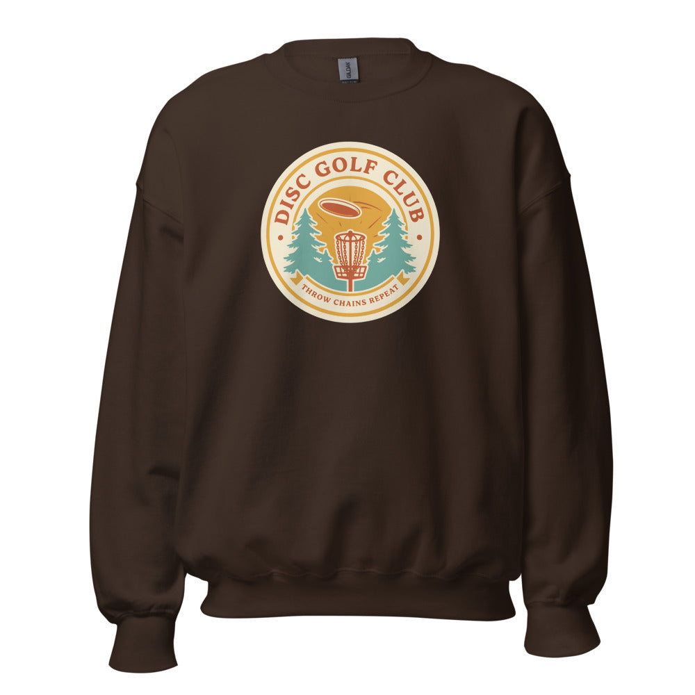 Disc Golf Club retro badge crewneck sweatshirt — Dark Chocolate, front