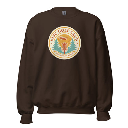 Disc Golf Club retro badge crewneck sweatshirt — Dark Chocolate, front