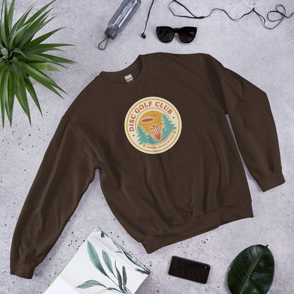Disc Golf Club retro badge crewneck sweatshirt — Dark Chocolate, front-right