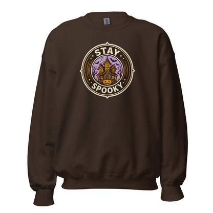 Stay Spooky retro Halloween vintage badge crewneck sweatshirt — Dark Chocolate, front
