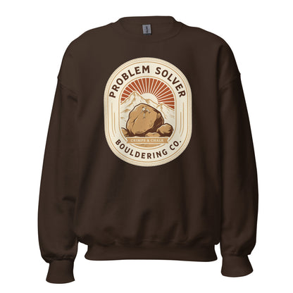 Problem Solver Bouldering Badge crewneck sweatshirt — Dark Chocolate, front