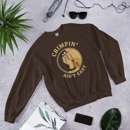 Crimpin' Ain't Easy bouldering badge crewneck sweatshirt — Dark Chocolate, front-right
