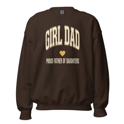 Girl Dad retro varsity crewneck sweatshirt — Dark Chocolate, front