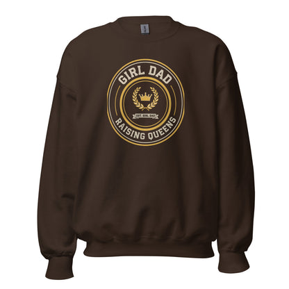 Girl Dad Raising Queens crest crewneck sweatshirt — Dark Chocolate, front