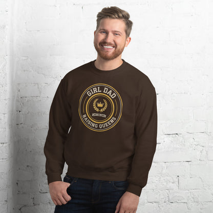 Girl Dad Raising Queens crest crewneck sweatshirt — Dark Chocolate, on model
