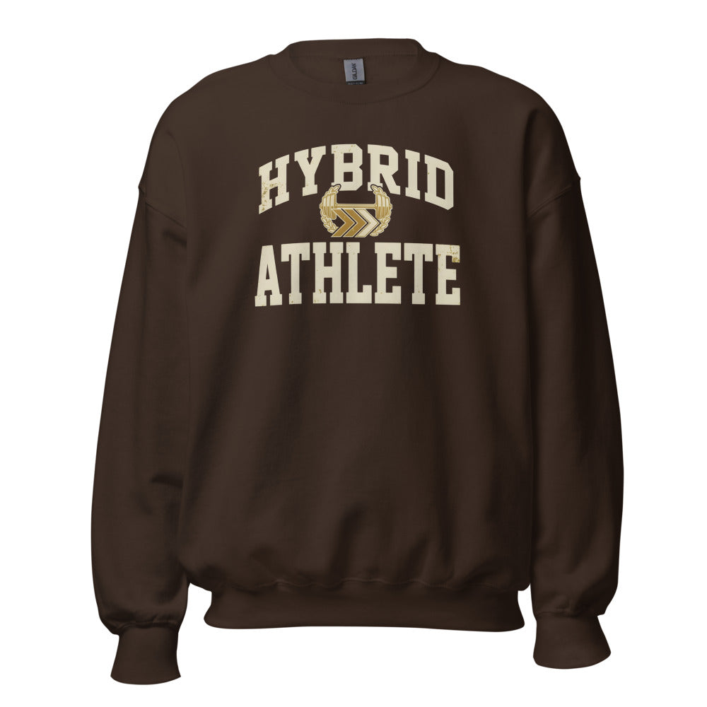 Hybrid Athlete vintage varsity crewneck sweatshirt — Dark Chocolate, front