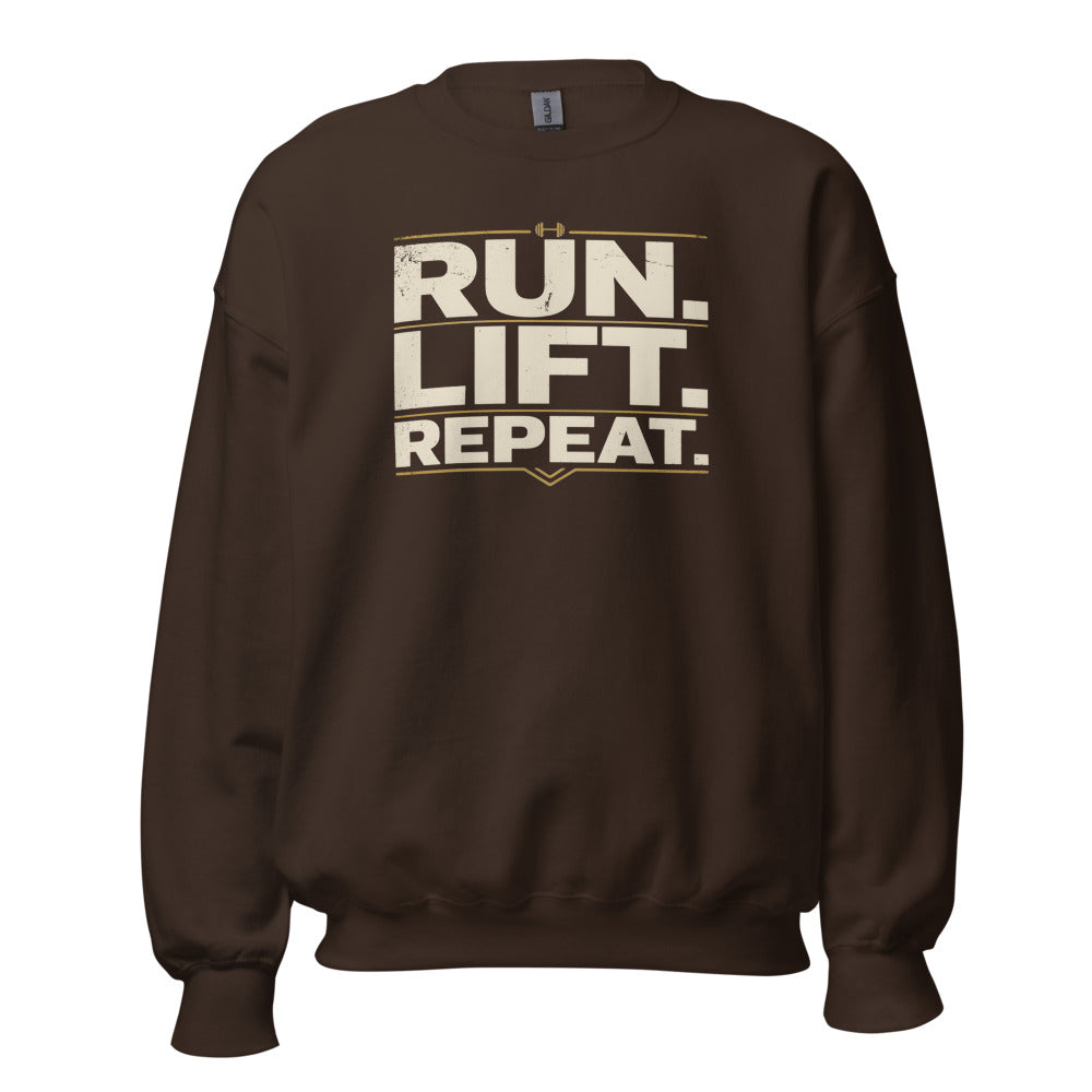 Run Lift Repeat vintage athletic crewneck sweatshirt — Dark Chocolate, front