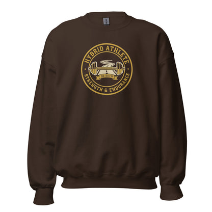 Hybrid Athlete vintage athletic-department crest crewneck sweatshirt — Dark Chocolate, front