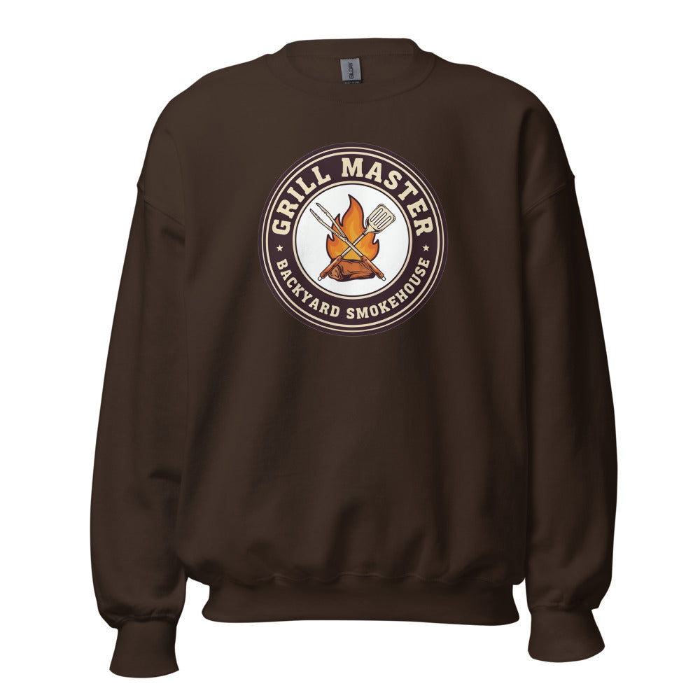 Grill Master retro backyard smokehouse crewneck sweatshirt — Dark Chocolate, front