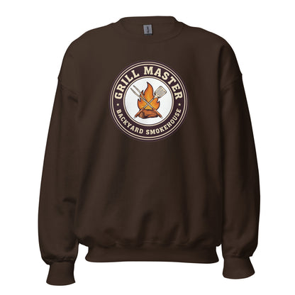 Grill Master retro backyard smokehouse crewneck sweatshirt — Dark Chocolate, front