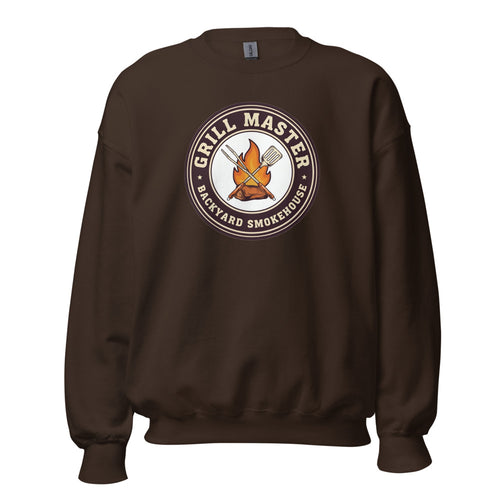 Grill Master Sweatshirt, BBQ Gift for Dad, Pitmaster Crewneck — Retro Backyard Smokehouse Badge