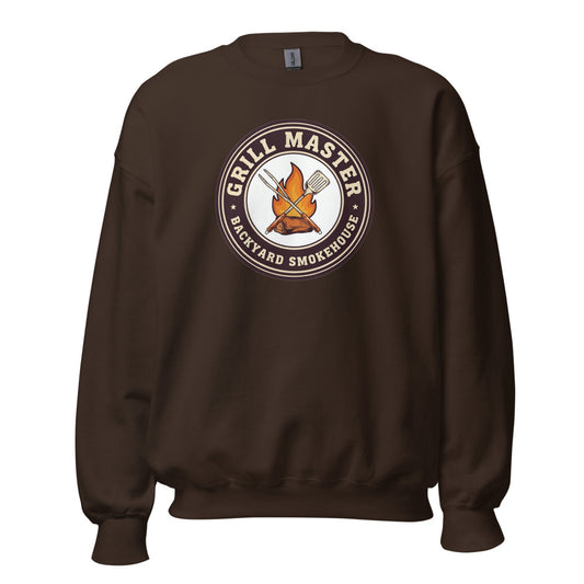 Grill Master retro backyard smokehouse crewneck sweatshirt — Dark Chocolate, front
