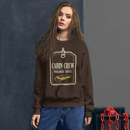 Worldwide Service cabin crew crewneck sweatshirt — Dark Chocolate, on model