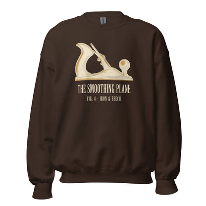 Fig. 4 The Smoothing Plane woodworking crewneck sweatshirt — Dark Chocolate, front