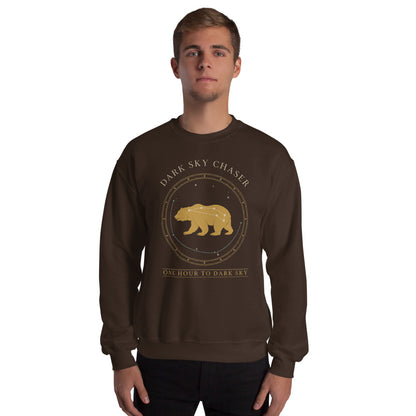 Dark Sky Chaser Ursa Major constellation astronomy sweatshirt — Dark Chocolate, on model