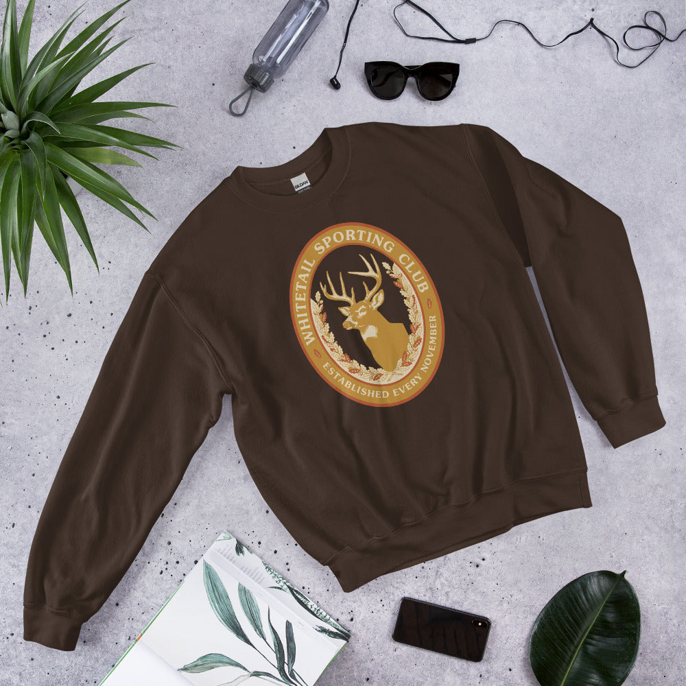 Whitetail Sporting Club vintage deer hunting crewneck sweatshirt — Dark Chocolate, front-right