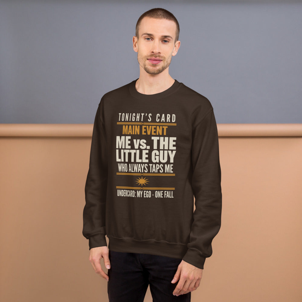 Tonight's Card funny Brazilian jiu jitsu crewneck sweatshirt — Dark Chocolate, on model