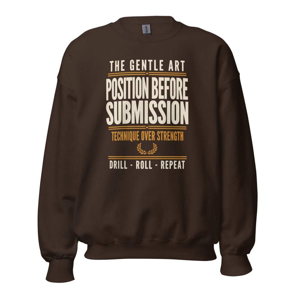 Position Before Submission Brazilian jiu jitsu sweatshirt — Dark Chocolate, front