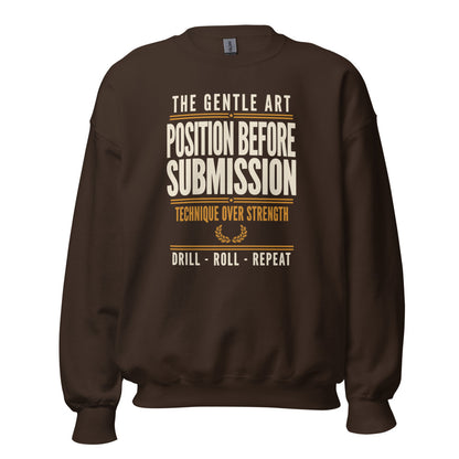 Position Before Submission Brazilian jiu jitsu sweatshirt — Dark Chocolate, front