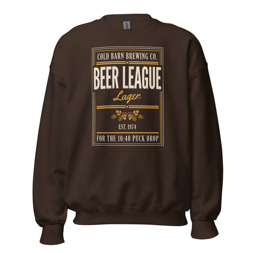 Beer League Hockey Gift, Rec Hockey Sweatshirt — Cold Barn Brewing Lager Crewneck