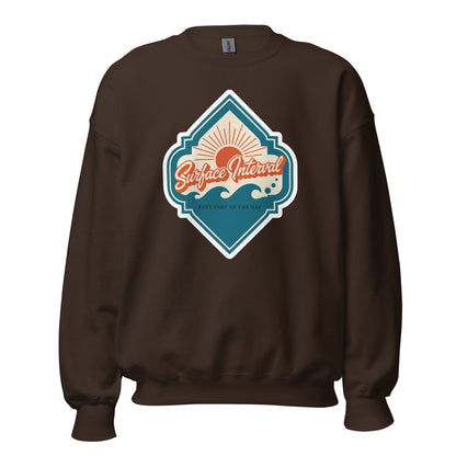 Surface Interval vintage scuba diving travel decal sweatshirt — Dark Chocolate, front