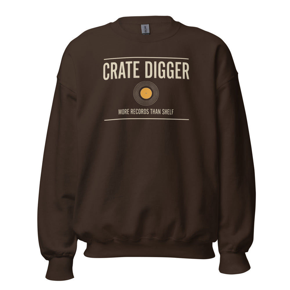 Crate Digger vinyl record crewneck sweatshirt — Dark Chocolate, front