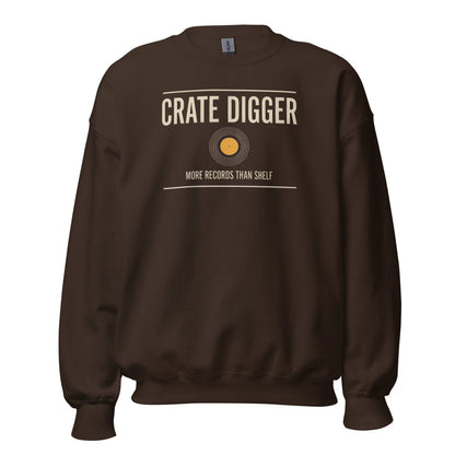Crate Digger vinyl record crewneck sweatshirt — Dark Chocolate, front