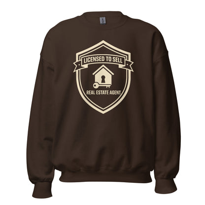 Licensed to Sell real estate agent crewneck sweatshirt — Dark Chocolate, front