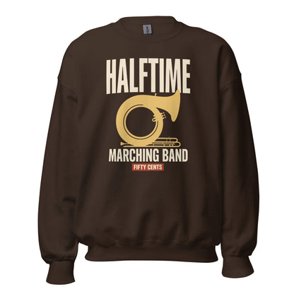 Official Halftime vintage marching band crewneck sweatshirt — Dark Chocolate, front