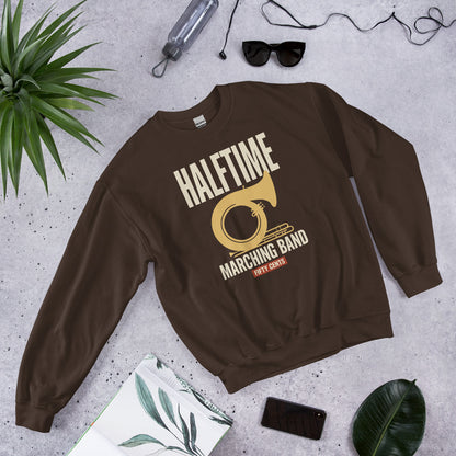 Official Halftime vintage marching band crewneck sweatshirt — Dark Chocolate, flat lay