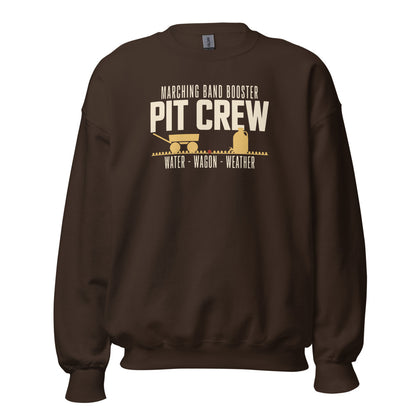 Pit Crew marching band booster crewneck sweatshirt — Dark Chocolate, front