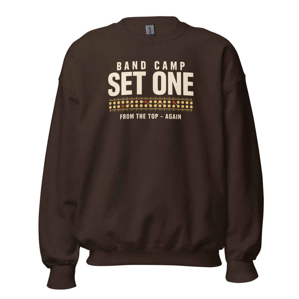 Set One marching band drill chart crewneck sweatshirt — Dark Chocolate, front