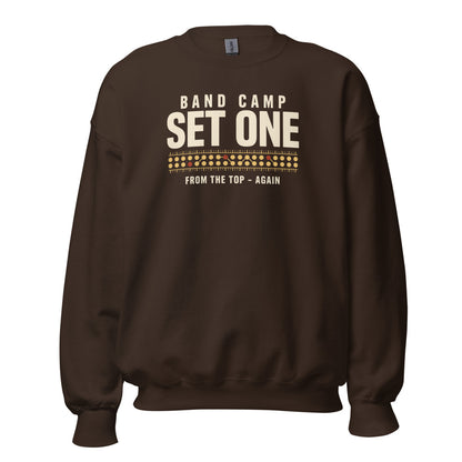 Set One marching band drill chart crewneck sweatshirt — Dark Chocolate, front