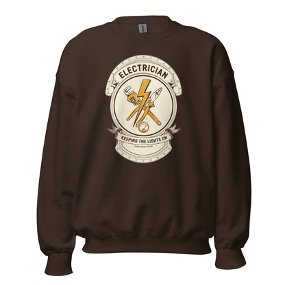 Electrician Journeyman trade crest crewneck — Dark Chocolate, front
