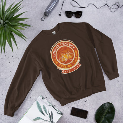 Sunrise Century C.C. retro cycling club badge crewneck — Dark Chocolate, flat lay
