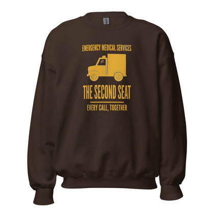 The Second Seat EMS paramedic crewneck — Dark Chocolate, front