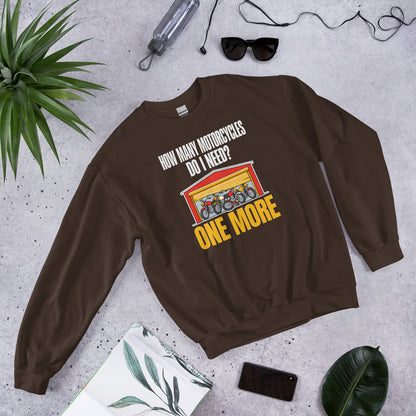 One More funny motorcycle crewneck sweatshirt — Dark Chocolate, flat lay