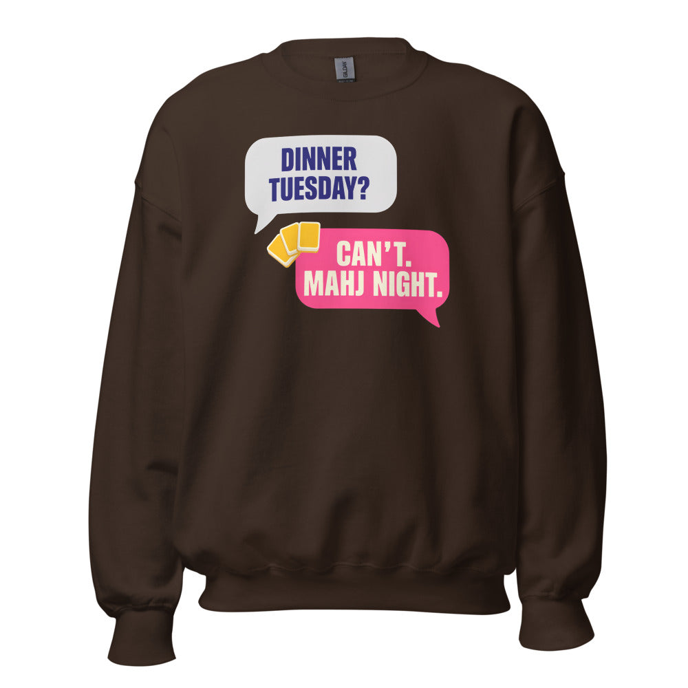 Mahj Night funny mahjong crewneck sweatshirt — Dark Chocolate, front