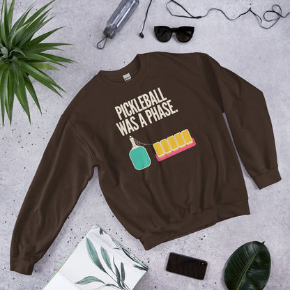 Pickleball Was A Phase funny mahjong crewneck sweatshirt — Dark Chocolate, flat lay