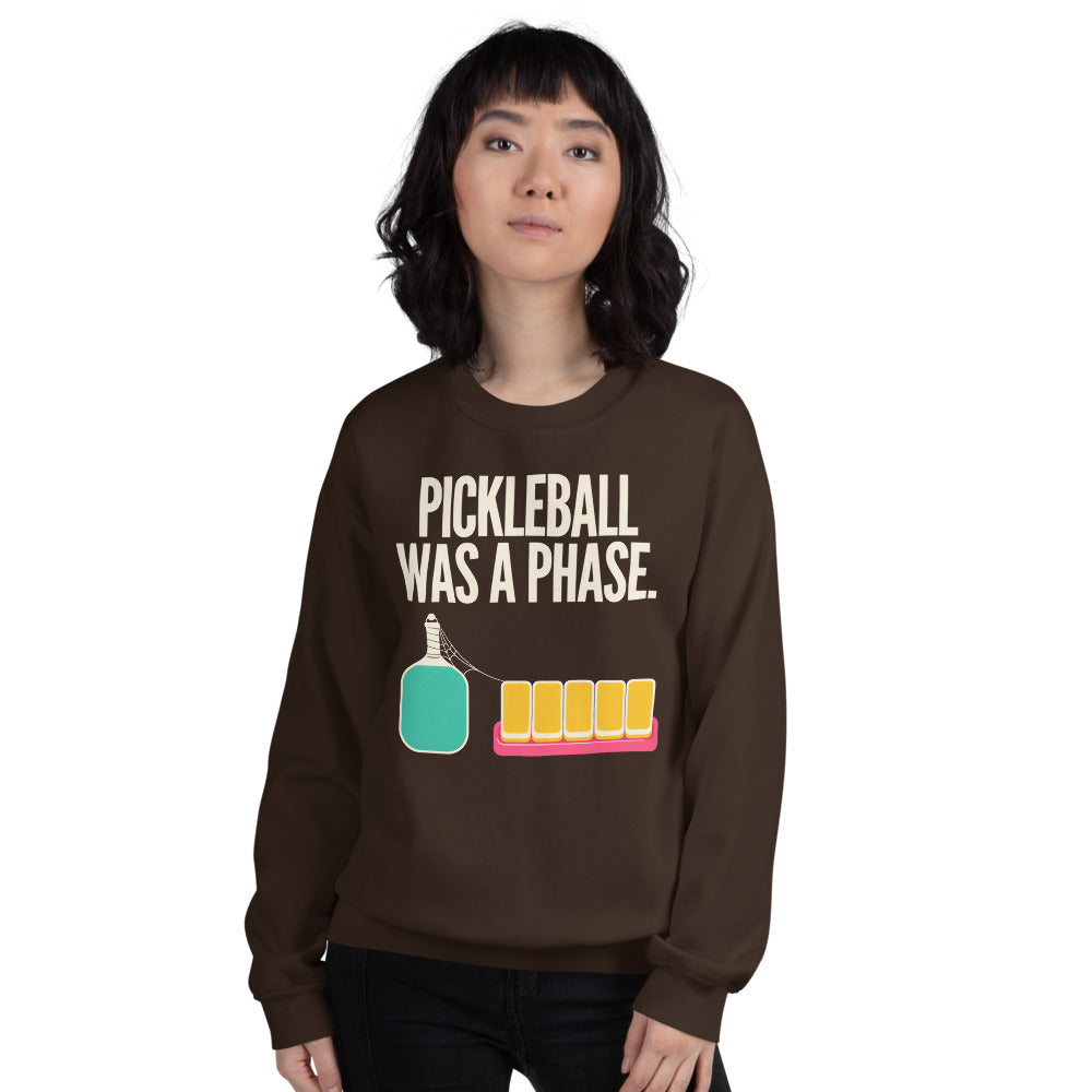 Pickleball Was A Phase funny mahjong crewneck sweatshirt — Dark Chocolate, on model