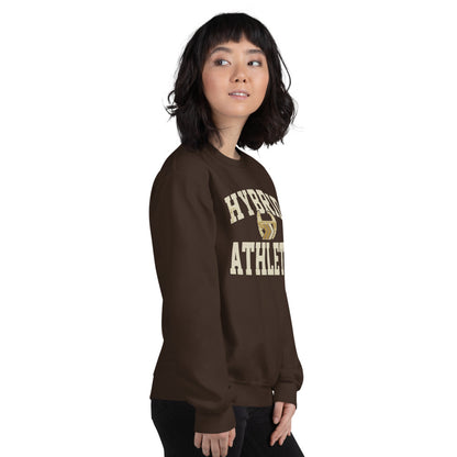 Hybrid Athlete vintage varsity crewneck sweatshirt — Dark Chocolate, on model