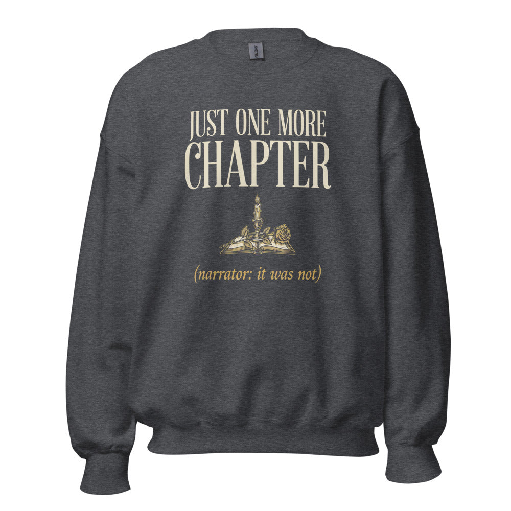 Just One More Chapter book lover dark academia crewneck sweatshirt — Dark Heather, front