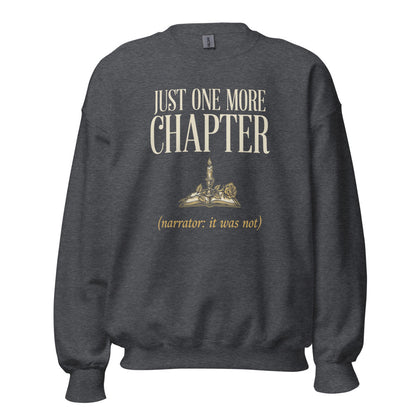 Just One More Chapter book lover dark academia crewneck sweatshirt — Dark Heather, front
