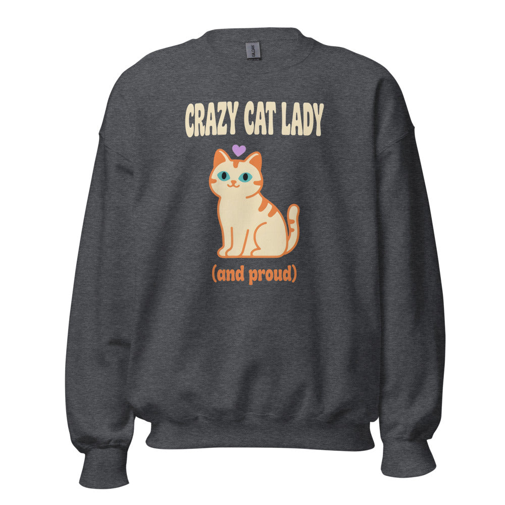 Crazy Cat Lady and Proud retro Y2K crewneck sweatshirt — Dark Heather, front