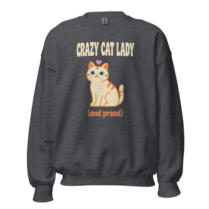 Crazy Cat Lady and Proud retro Y2K crewneck sweatshirt — Dark Heather, front