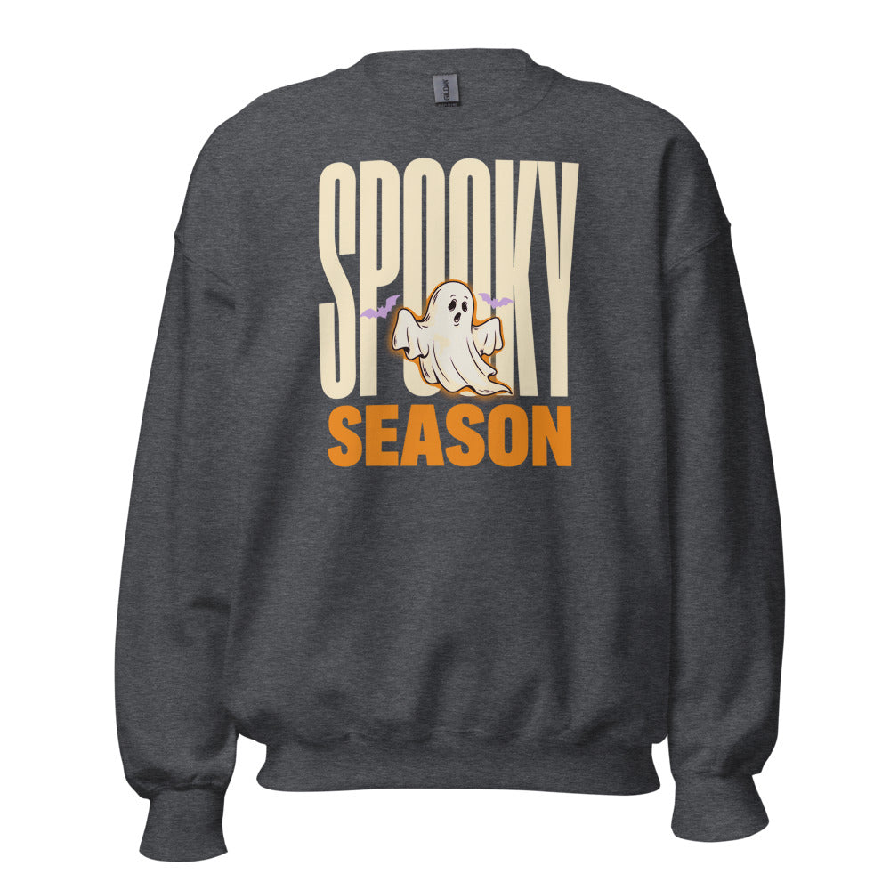 Spooky Season retro Halloween ghost typography crewneck sweatshirt — Dark Heather, front
