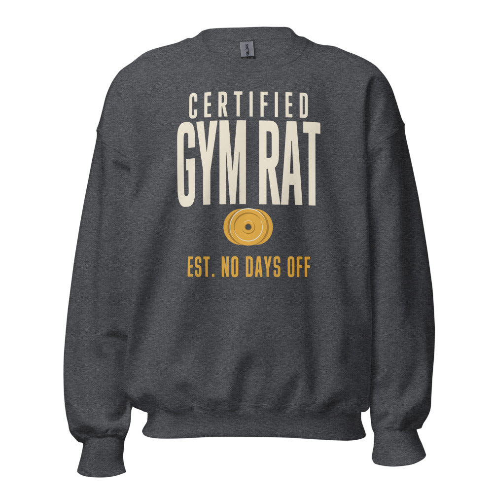 Certified Gym Rat vintage athletic crewneck sweatshirt — Dark Heather, front